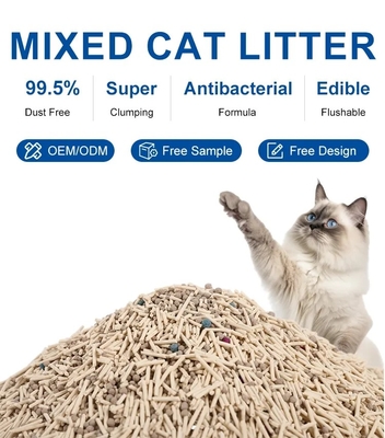 comprar Resíduo de gato misturado original OEM ODM Bentonita e Tofu Resíduo de areia de gato de baixo pó online manufacture