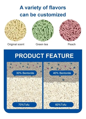 kopen Kleurrijke bentoniettofu gemengde kattenbak OEM ODM Tofu klonterende kattenbak online manufacture