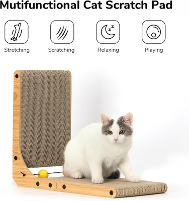 Buy ODM Cat Scratch Pad Cardboard L Shaped Cat Scratcher With Ball Toy Catnip online manufacture